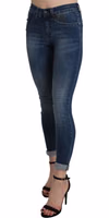 Blue Washed High Waist Skinny Cropped Cotton Jeans 1