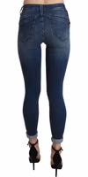 Blue Washed High Waist Skinny Cropped Cotton Jeans 2