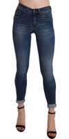 Blue Washed High Waist Skinny Cropped Cotton Jeans 3