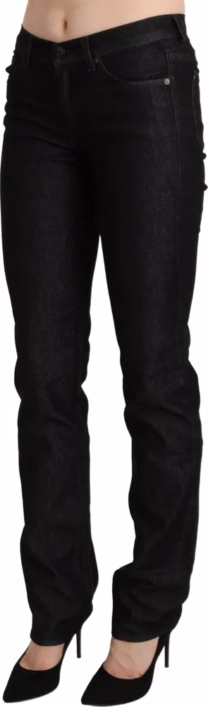 Black Mid Waist Skinny Slim Denim Trouser