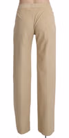 Beige High Waist Flared Wide Leg Trouser Pants 2