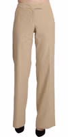 Beige High Waist Flared Wide Leg Trouser Pants 3