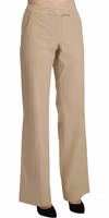 Beige High Waist Flared Wide Leg Trouser Pants 4