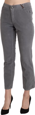 Gray Cropped Cotton Stretch Trouser Pants