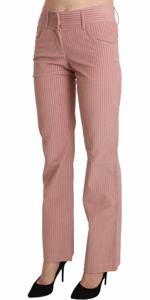 Pink Mid Waist Straight Trouser Cotton Pants