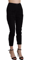 Black High Waist Skinny Cropped Cotton Capri Pant 4