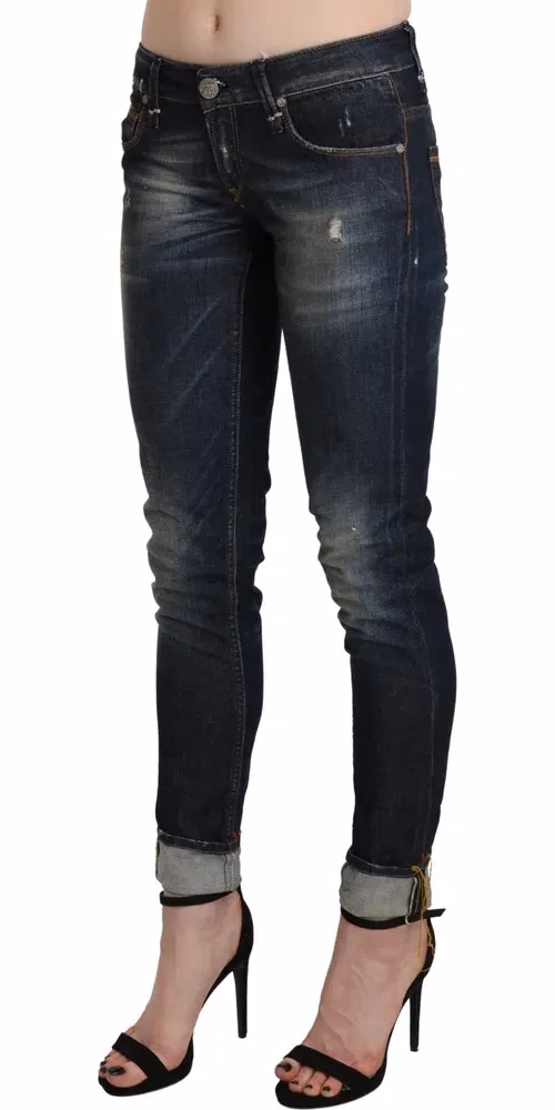 Blue Washed Low Waist Skinny Cropped Denim Pant