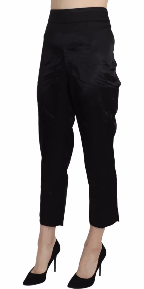 Black High Waist Straight Cropped Dress Trouser Pants