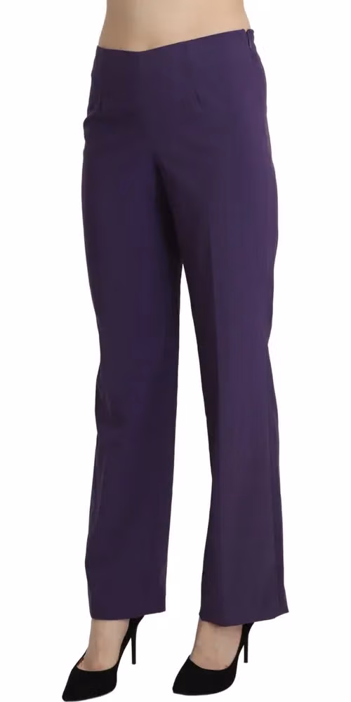 Purple High Waist Straight Dress Trouser Pants