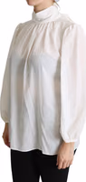 White Silk Pussy Bow Long Sleeved Top Blouse 2