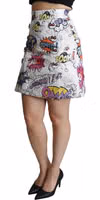 White Cartoon Brocade A-line High Waist Skirt 1