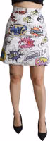 White Cartoon Brocade A-line High Waist Skirt 3