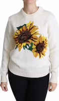 White Floral Wool Pullover Sunflower Sweater 1