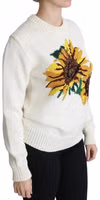 White Floral Wool Pullover Sunflower Sweater 2