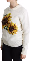 White Floral Wool Pullover Sunflower Sweater 3