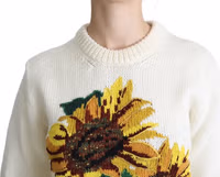 White Floral Wool Pullover Sunflower Sweater 5