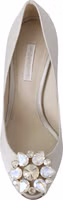 White Crystals Peep Toe Heels Satin Pumps Shoes 2
