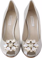 White Crystals Peep Toe Heels Satin Pumps Shoes 3