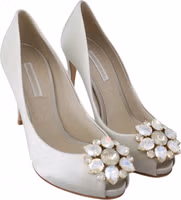 White Crystals Peep Toe Heels Satin Pumps Shoes 4