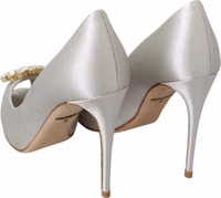 White Crystals Peep Toe Heels Satin Pumps Shoes 5