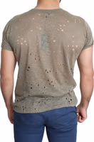 Brown Cotton Stretch Logo Print Men Casual Perforated T-shirt 1