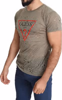 Brown Cotton Stretch Logo Print Men Casual Perforated T-shirt 4