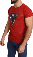 Red Cotton Logo Print Men Casual Top Perforated T-shirt 2