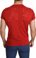 Red Cotton Logo Print Men Casual Top Perforated T-shirt 3