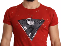 Red Cotton Logo Print Men Casual Top Perforated T-shirt 4