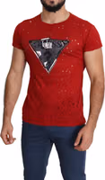 Red Cotton Logo Print Men Casual Top Perforated T-shirt 5