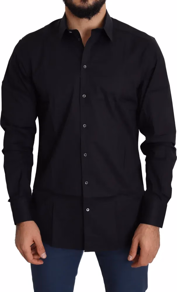 Black Cotton Stretch Formal GOLD Dress Shirt