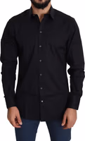 Black Cotton Stretch Formal GOLD Dress Shirt 1