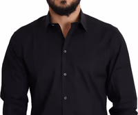 Black Cotton Stretch Formal GOLD Dress Shirt 4