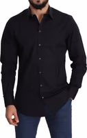 Black Cotton Stretch Formal GOLD Dress Shirt 5