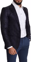 Blue Floral Jacquard Silk Coat MARTINI Blazer 4