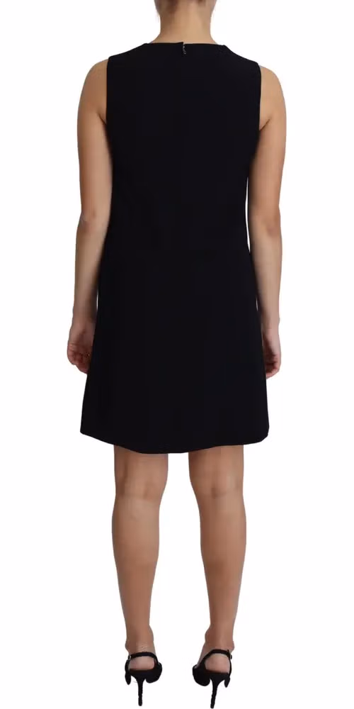 Black Viscose Stretch A-line Shift Mini Dress