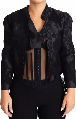 Black Lace Sheer Corset Organza Silk Jacket