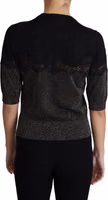Black Shiny Lurex Lace Insert Pullover Top 1