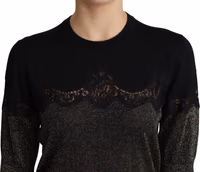 Black Shiny Lurex Lace Insert Pullover Top 2
