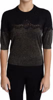 Black Shiny Lurex Lace Insert Pullover Top 3
