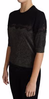 Black Shiny Lurex Lace Insert Pullover Top 4
