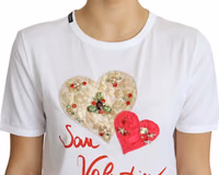 White San Valentino Heart Crystals T-shirt Top 2