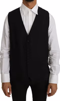 Black Solid Wool Silk Vest 1