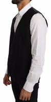 Black Solid Wool Silk Vest 2