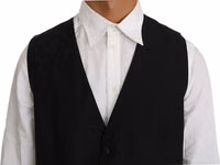 Black Solid Wool Silk Vest 4