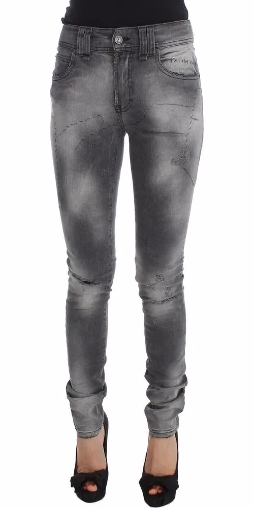 Gray Wash Cotton Blend Slim Fit Denim Jeans Pants