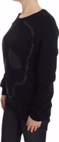 Black Cotton Motive Print Crewneck Pullover Sweater 2