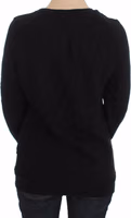 Black Cotton Motive Print Crewneck Pullover Sweater 3