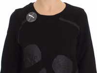 Black Cotton Motive Print Crewneck Pullover Sweater 4
