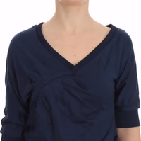 Blue Cotton Top Pullover Deep V-neck Women Sweater 4